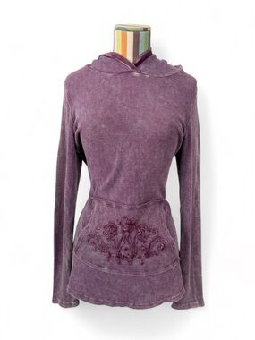 Vocal Made in USA Thermal Hoodie Long Sleeve Top Longline Purple